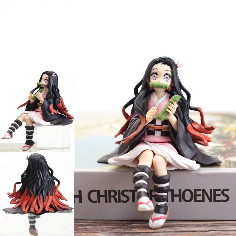 Mainan Action Figure Anime Demon Slayer Nezuko Tanjirou Shinobu Zenitsu Hashibira Inosuke Eat Rice Ball Kimetsu No Yaiba Bahan PVC