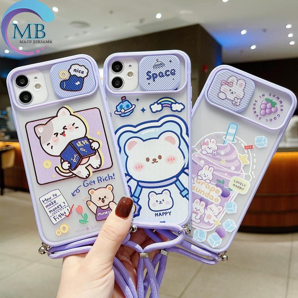 (A-O1O)(♥) Softcase Soft Case Slingcase Tali Slide Hp OPPO A15 A16 A37 NEO 9 A9 A5 A52 A92 A53 A33 A31 A8 2020 A74 Kesing Casing Lanyard Selempang Penutup Kamera Pelindung Camera Geser Buka Tutup Warna Lilac Ungu Cewek Cewe Karakter Lucu Terbaru Murah Ana