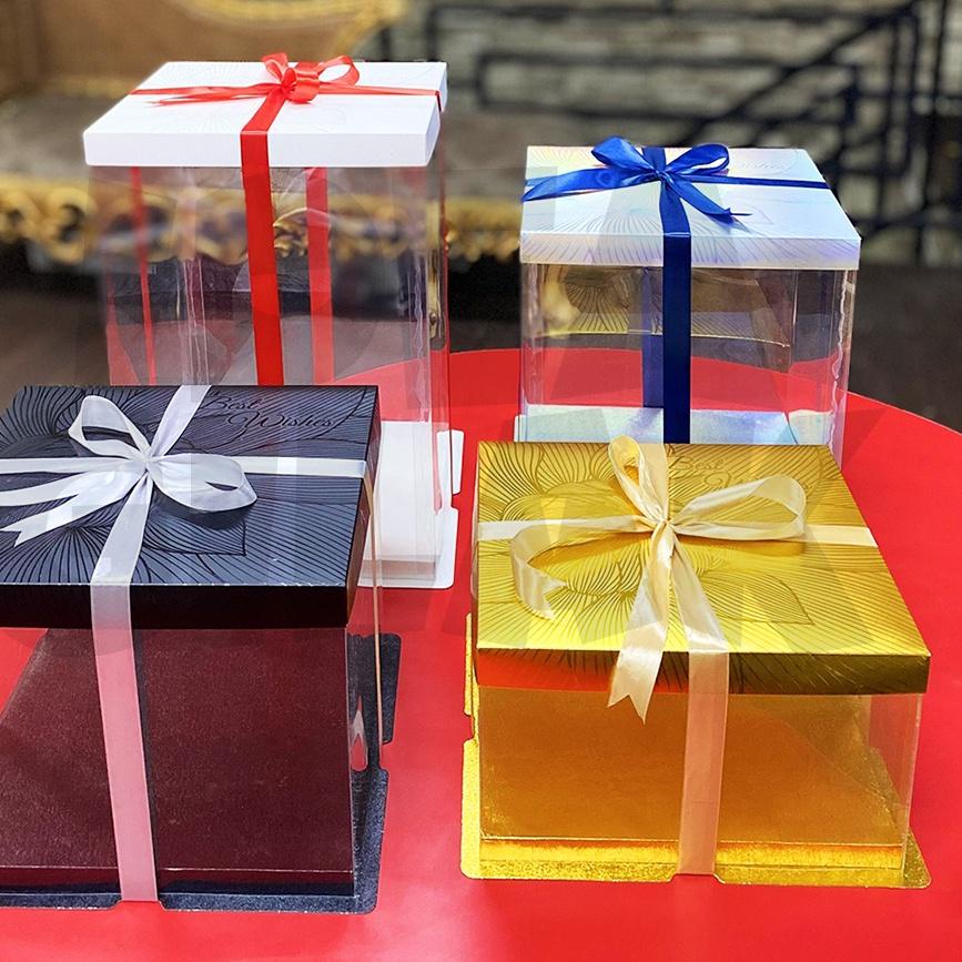 

Terbaik!! Cake Box Kotak Transparan Mika Bening Putih/Hitam/Gold/Silver 22 cm