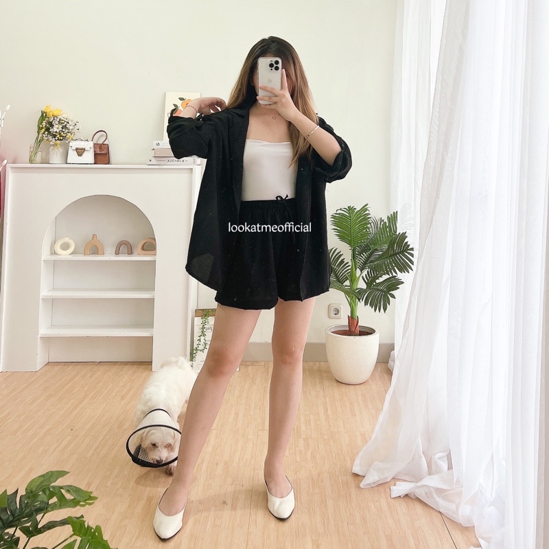 lookatmeofficial • Diory Crinkle Set - Setelan Wanita Kemeja Oversized dan Celana Pendek