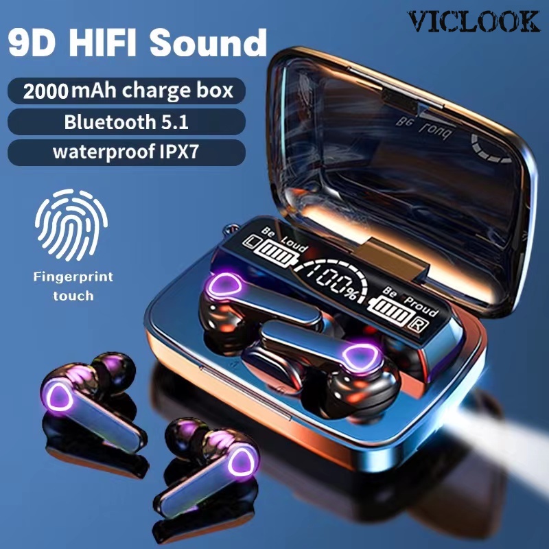 VICLOOK COD M19 TWS Headphone 5.1 Bluetooth Sports In-Ear Noise Cancelling 3 Layar Earphone Headset Dengan Senter