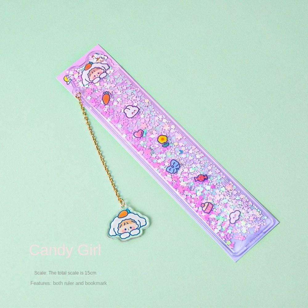 MXBEAUTY Quicksand Bookmark Ruler Kawaii INS Alat Tulis Siswa Kantor Bear Divideding Ruler