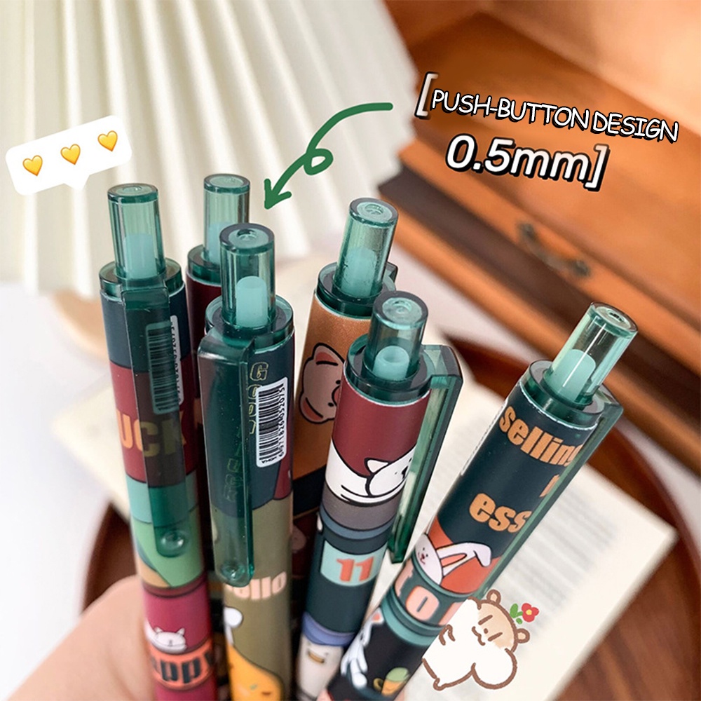 0.5mm Kartun Happy Bus Press Pen, Kawaii Animal Graffiti Pena Netral, Lucu Roller Ball Pen Set, Kreatif Press Pena Netral, Perlengkapan Sekolah Alat Tulis Kantor