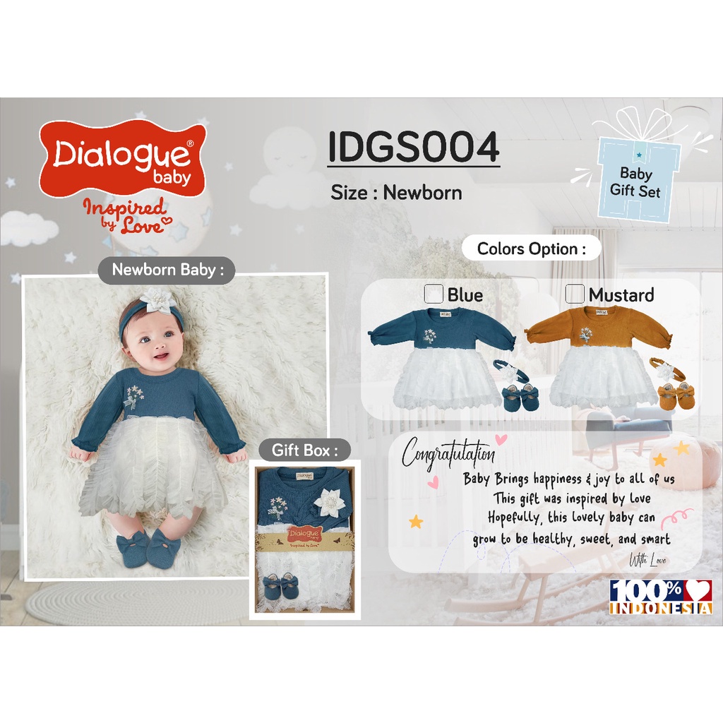 Dialogue baby Baby giftset Dress baby newborn IDGS004 Baju terusan anak perempuan Dress tile baby