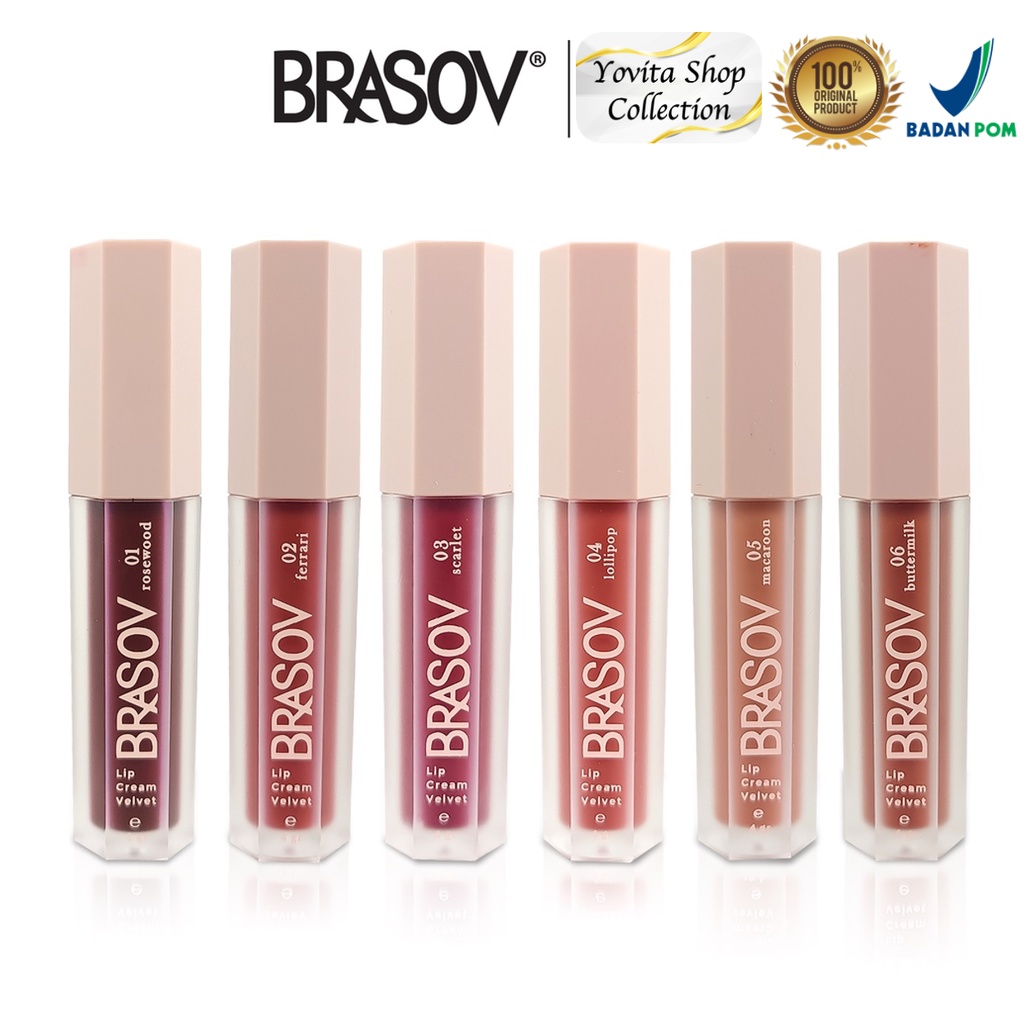 BRASOV Lip Cream Velvet 4Gr Color Pigmented Pelembab Bibir BPOM | Kosmetik Lipcream Brasov