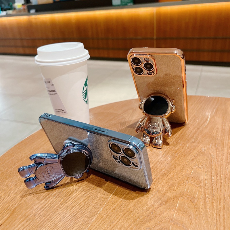 IPHONE Luxury Astronot Electroplated Glitter Kickstand Case Cover Case Untuk Iphone11 12 13 14 Pro Max XS X XR 78 Plus Se2020 22 Sarung Kickstand Mini Glitter