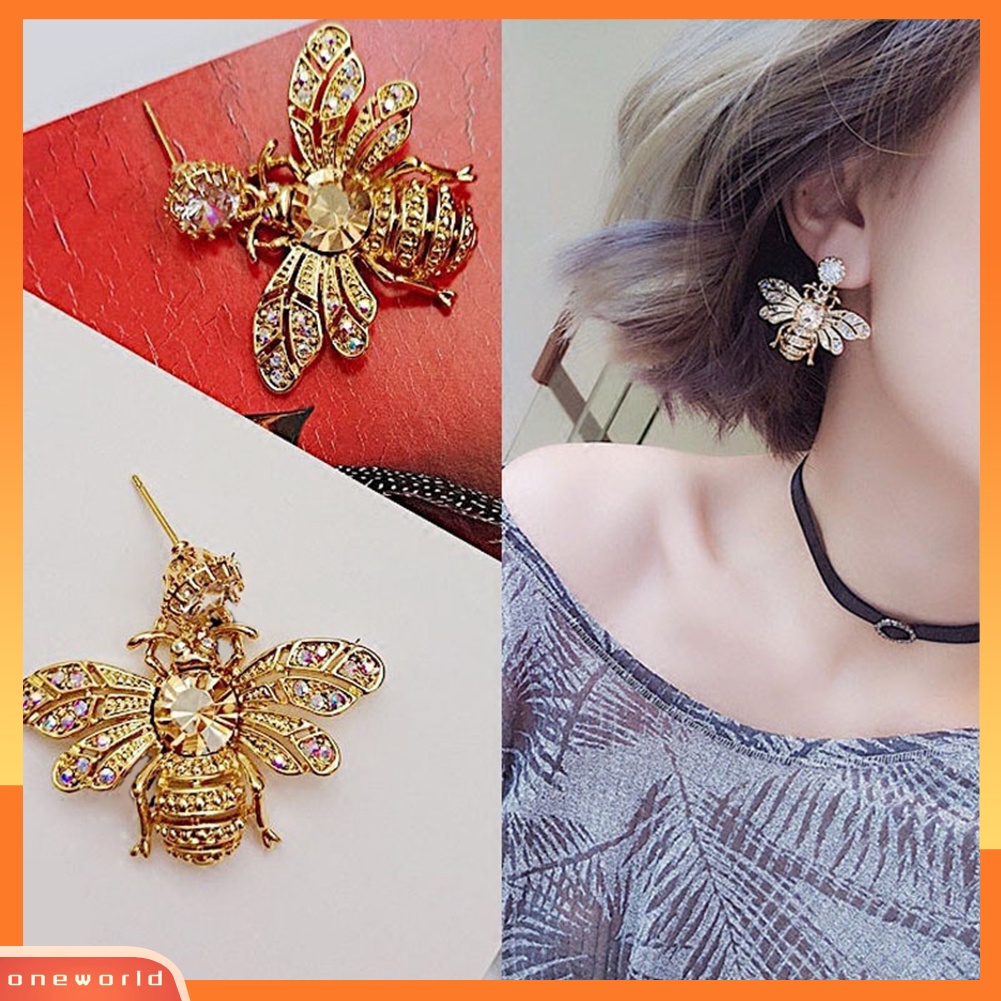 [WONE] Wanita Fashion Lebah Madu Anting Honeybee Berlian Imitasi Ear Studs Perhiasan Hadiah