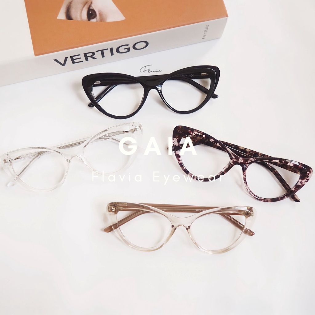 Flavia Eyewear - Kacamata Gaia Cat Eye Acetat (custom minus, photochromic, blueray, bluechromic dan photobrown)