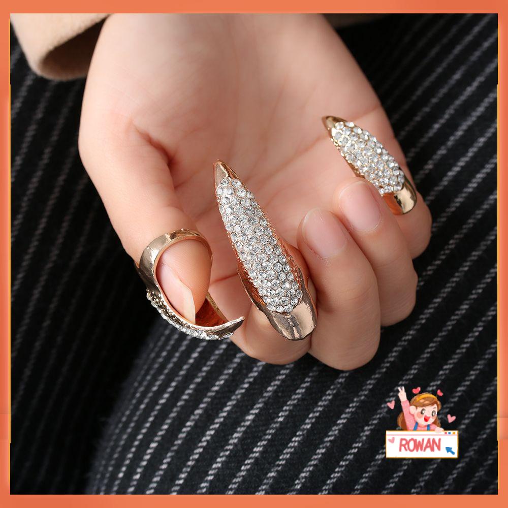 R-flower Paku Palsu Diamond Fake Nails Punk Ring Eagle Claw Nails Cincin Wanita