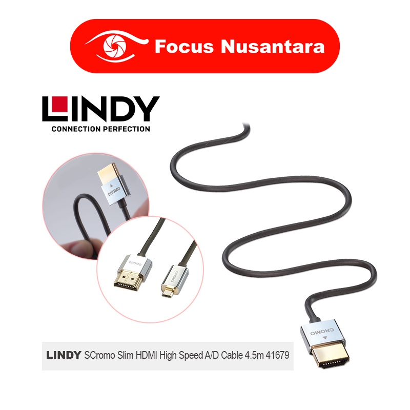 LINDY Cromo Slim HDMI High Speed A/D Cable 4.5m 41679