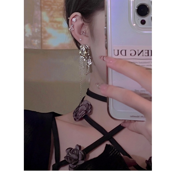 Anting Rumbai Zirkon Metalik Aksesoris Fashion Retro