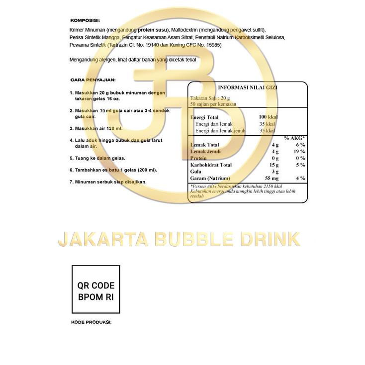 

☛ Hemat 50% Bubuk Minuman MANGO Powder 1 KG - JAKARTA BUBBLE DRINK .,,.,.,