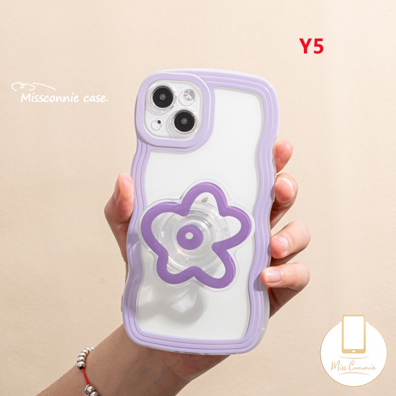 Casing Realme C15 C20 10 8i 6i 9i C3 7i 8 5i 5 7 C12 C25s C33 C35 C11 C17 C25Y C21Y 8Pro C30 C25 C20A 9Pro+Macaron Candy Color Wavy Edge Soft Flower Airbag Bracket Holder Cover