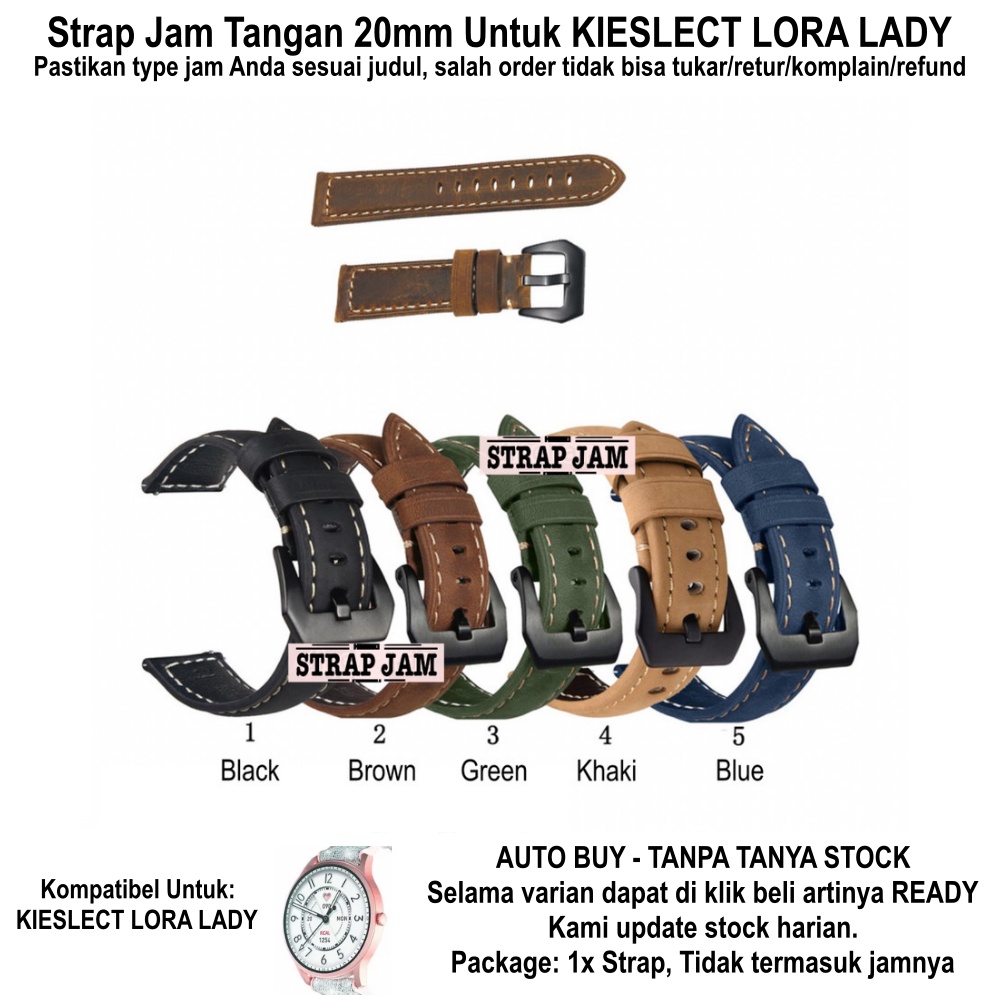 Tali Jam Kompatibel Kieslect Lora Lady 20mm - Strap Crazy Horse Leather Kulit Tebal