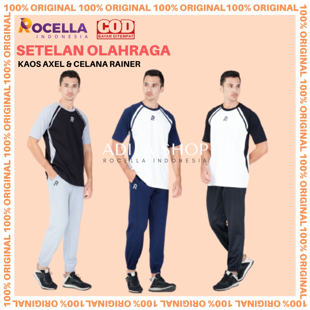 Set Olahraga Rocella Kaos Axel dan Celana Rainer Setelan Olahraga Pria/Baju dan Celana Olahraga Pria