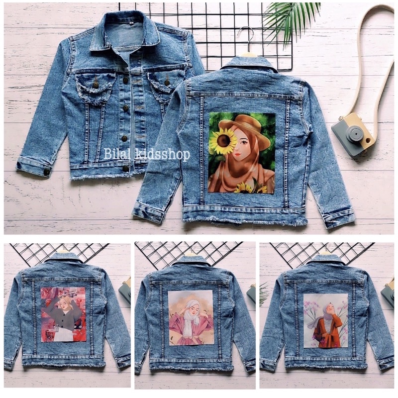 JAKET JEANS SANDWASH  PITA ANAK MOTIF HIJAB