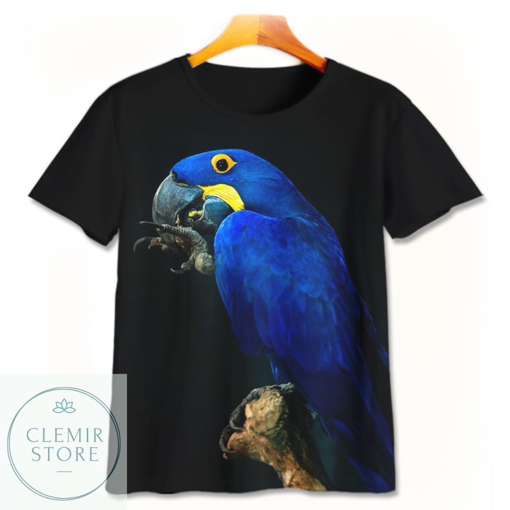 Kaos 3D Anak | Baju Printing | Kaos 3D - Baju Gambar Hewan / Binatang Burung Makaw Hyacinth (Hyacint