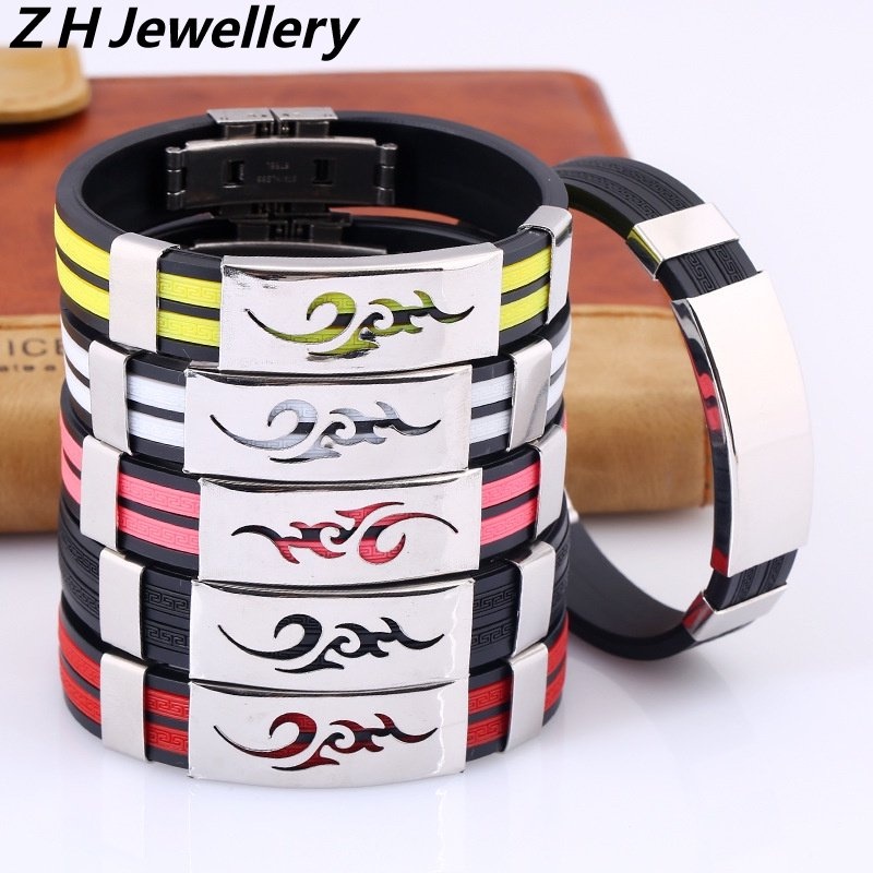 [Z H Jewelry] Fashion Pria Silikon Naruto Gelang Stainless Steel Hip Hop Pesta Perhiasan Aksesoris