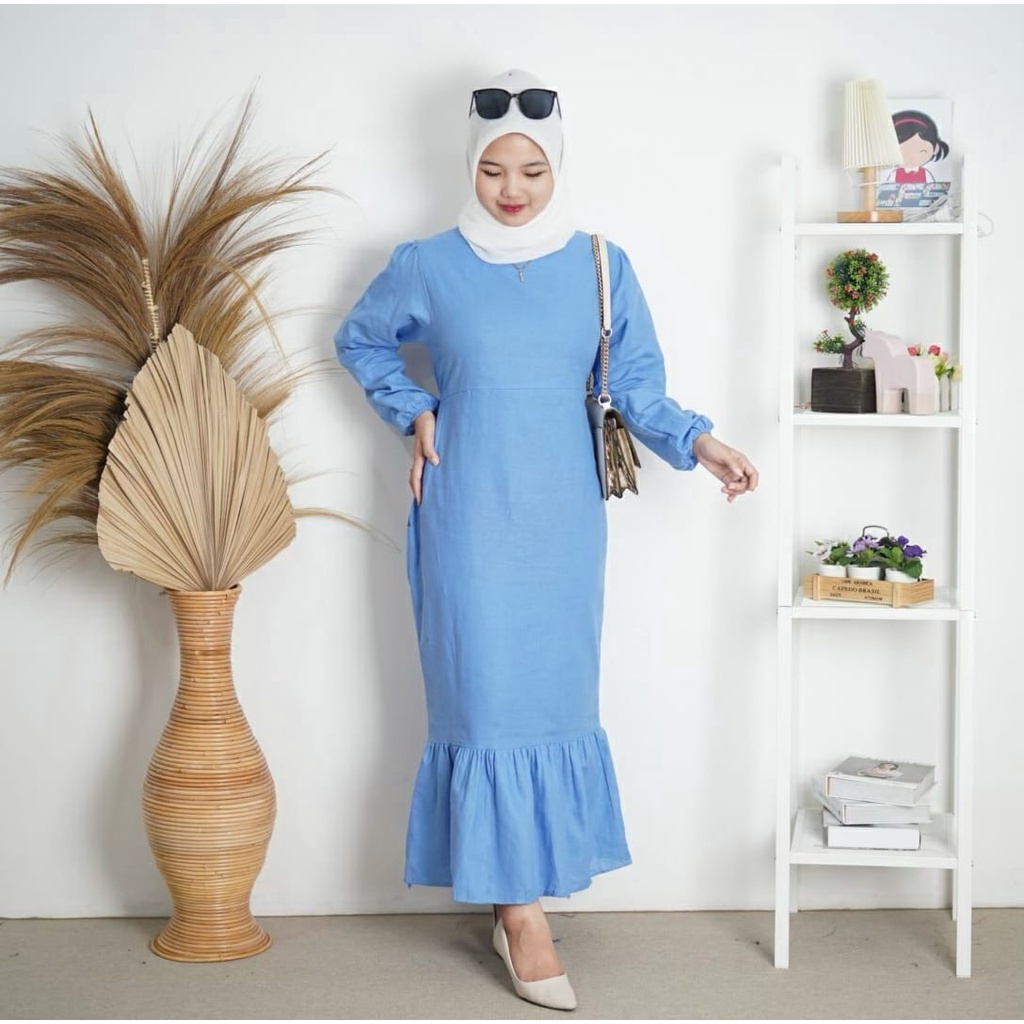 BEFAST - ZFS LONGDRESS SOFIA / ARQELA LINEN KOREAN MERMAID DRESS / Dress Pass Body Trendy / Maxy Dress Wanita Remaja / Pakaian Pesta/Kondangan / Longdress Lengan Panjang / Fashion Kekinian Wanita Remaja ABG / Outfit Style Selebgram