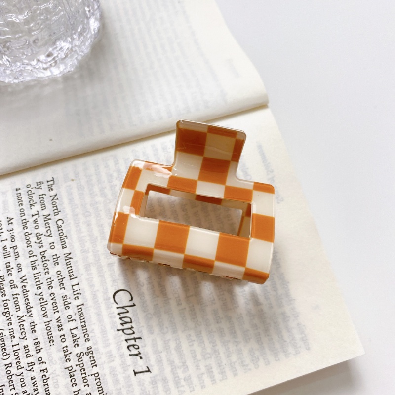 Korea Candy Checkerboard Square Shark Clip Terang Fashion Akrilik Lady Grab Clip