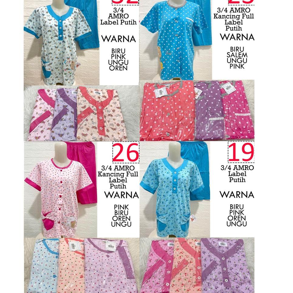 BFA.21De22в ‑ Babydoll 3/4 AMRO Label Putih Busui Kancing Full Celana Pendek Piyama Baju Tidur Baby 