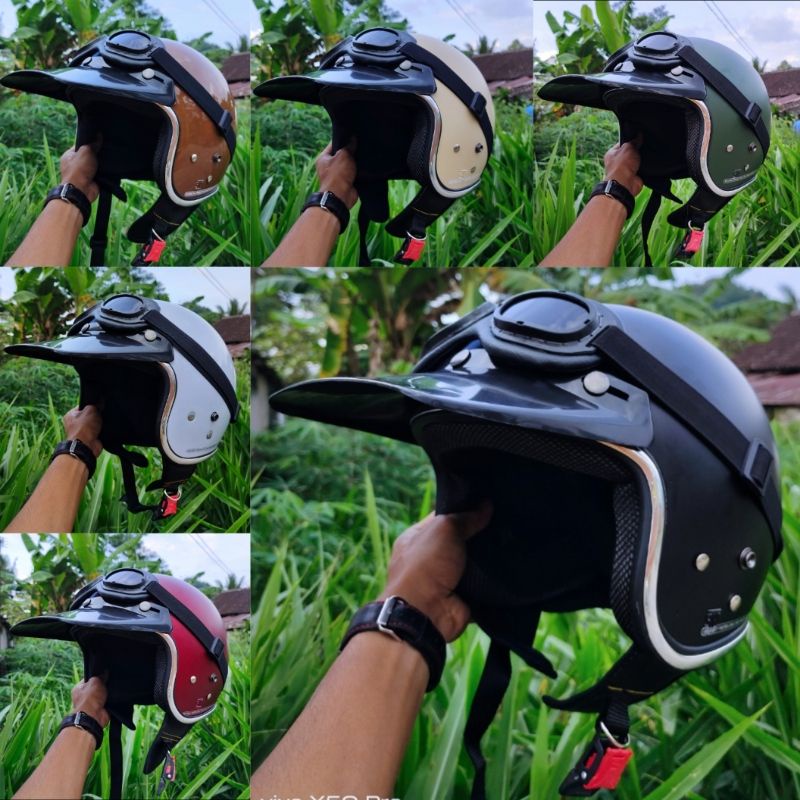 HELM BOGO RETRO PRIA WANITA DEWASA KACA DATAR SNI