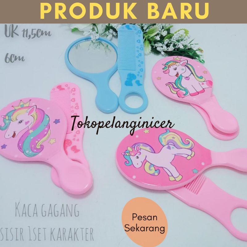 Paket Sisir &amp; Cermin Karakter Lucu + Sisir Pelurus Rambut - Cermin Mini + Sisir Karakter / Cermin Mini Anak