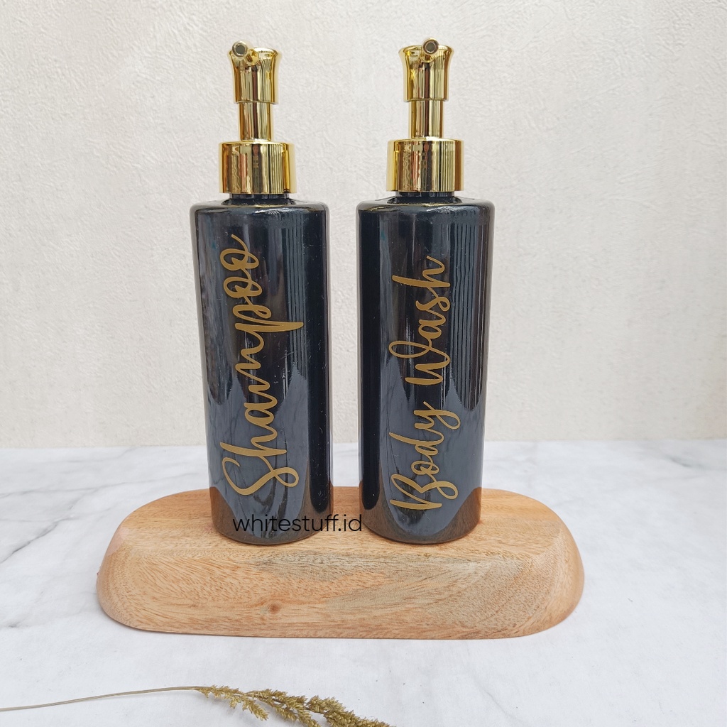 WHT-250 Botol Sabun Cair Pump Hitam Glossy Gold Aesthetic 250mL Luxury Estetik Free Label - Full Gold