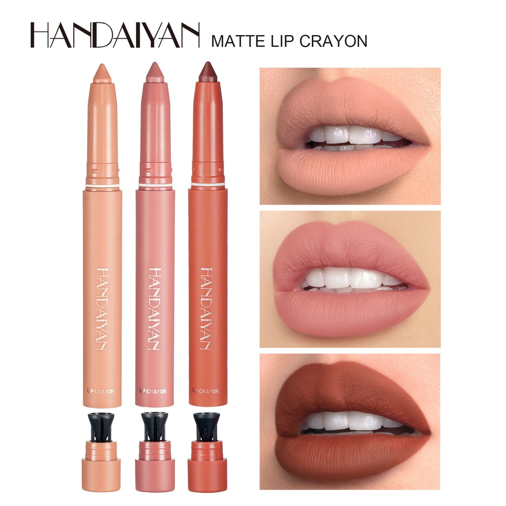 【 Baru】handaiyan Matte Lipstik Lip Crayon tahan lama anti air Smooth Lipstick pencils Lip Liner Antilengket Cup Lipliner