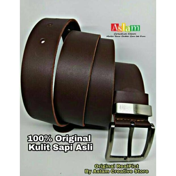 Hot - Sabuk Gesper Ikat Pinggang Kulit Asli Pria Cowok 501 Brown 