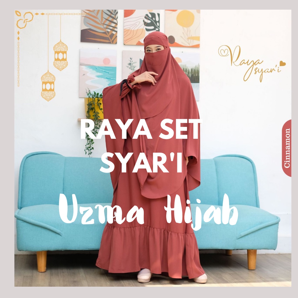 Raya set Syar'i by Uzma Hijab | Dress Khimar FREE Cadar Bandana | Gamis polos syar'i