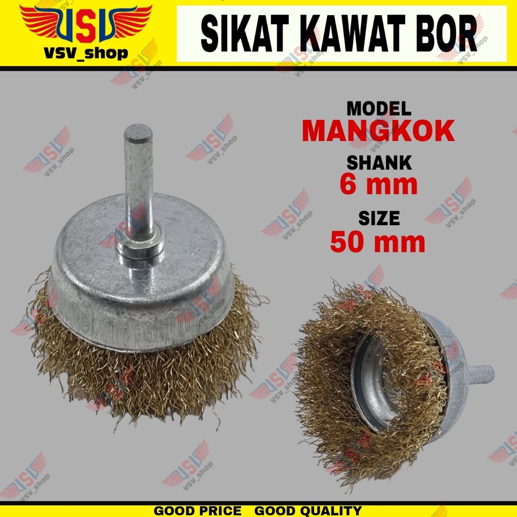 Mata Bor Sikat Kawat Mangkok Gagang 6mm Mesin Bor Penghilang Karat 38/50/65/75mm