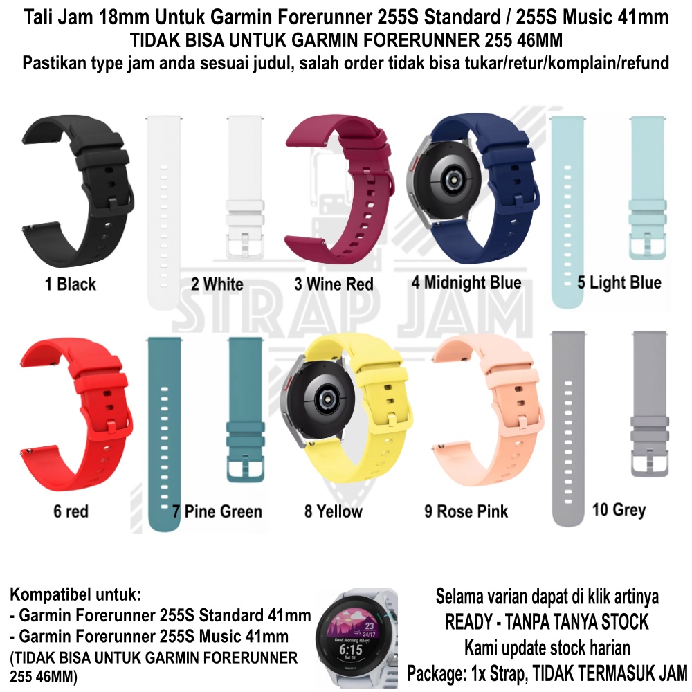 PWK Tali Jam Tangan Garmin Forerunner 255s / Music 41mm - Strap 18mm Silikon Aneka Warna