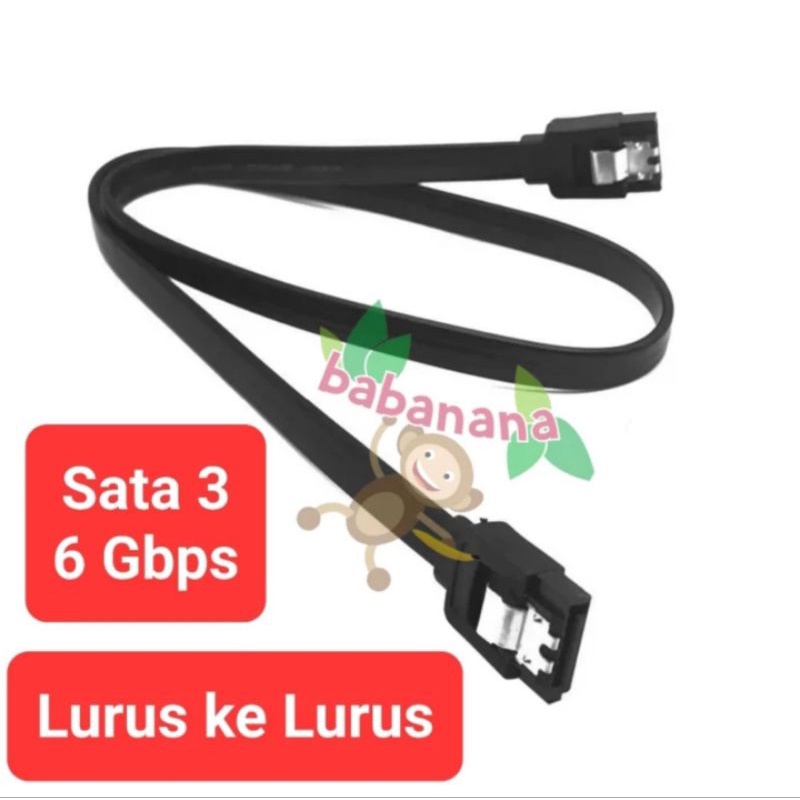 Kabel sata 3 data 6gbps lurus hitam jepit klip besi straight 6 gbps