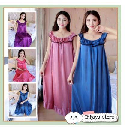 DASTER Trijaya . daster jumbo satin brukat list hitam pita / dress baju tidur wanita bahan satin imp