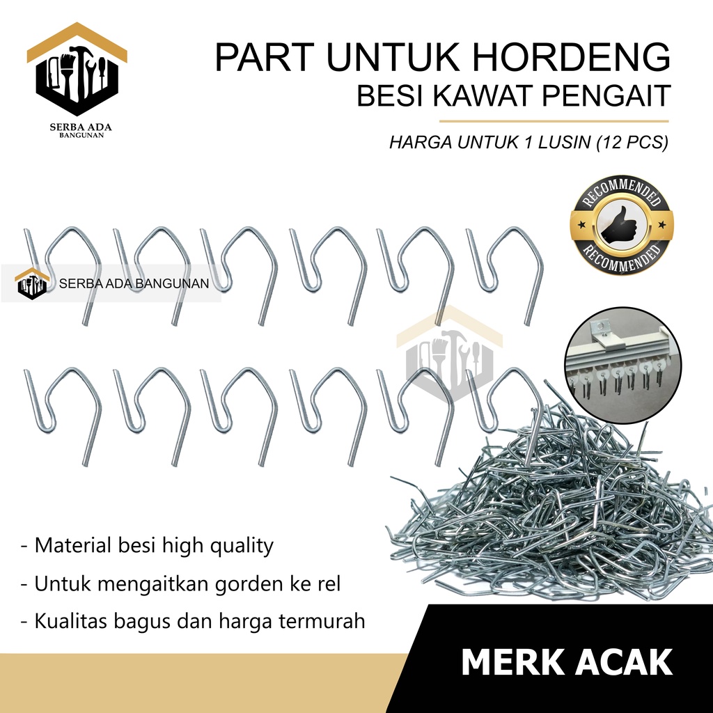 Kaitan hordeng/cantolan gorden isi 12 pcs Roda Rel Gorden / Rell / Rail Gordeng T