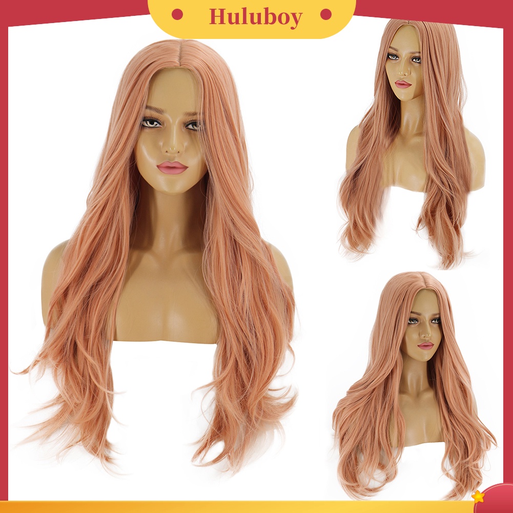 Wig Rambut Ekstensi Model Panjang Keriting Tahan Panas Warna Oranye Pink Untuk Wanita