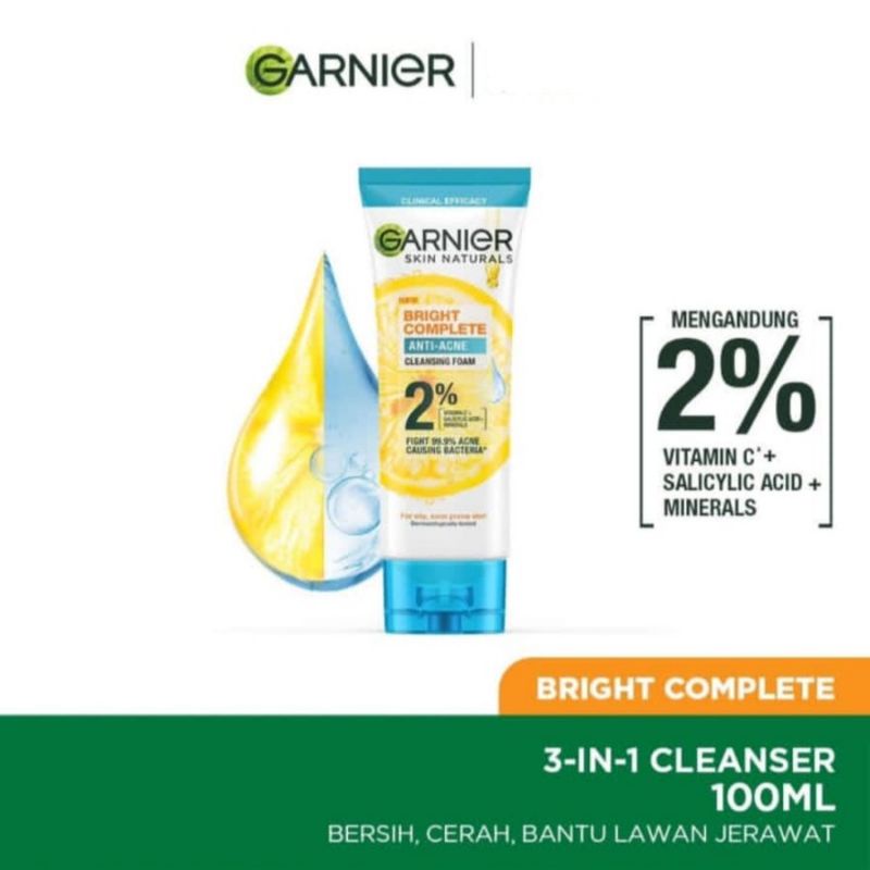 GARNIER Bright Complete 3 in 1 Anti Acne Face Wash 100ml