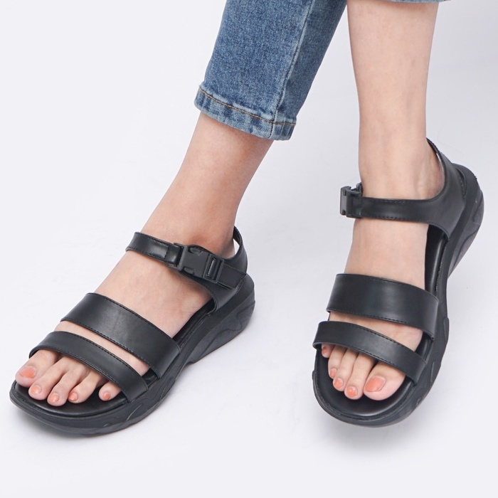 SARASARA YUK - CLARA Sepatu Sandal Wanita Wedges Tinggi 4cm Size 36 - 40 Model Silang dua Tali Strap Belakang Hak Sedang Sendal Gunung Cewek 37 38 39 SARA SARA Warna Blue Biru Kekinian Premium Terbaru Shoes Ori Original Mall Official Store