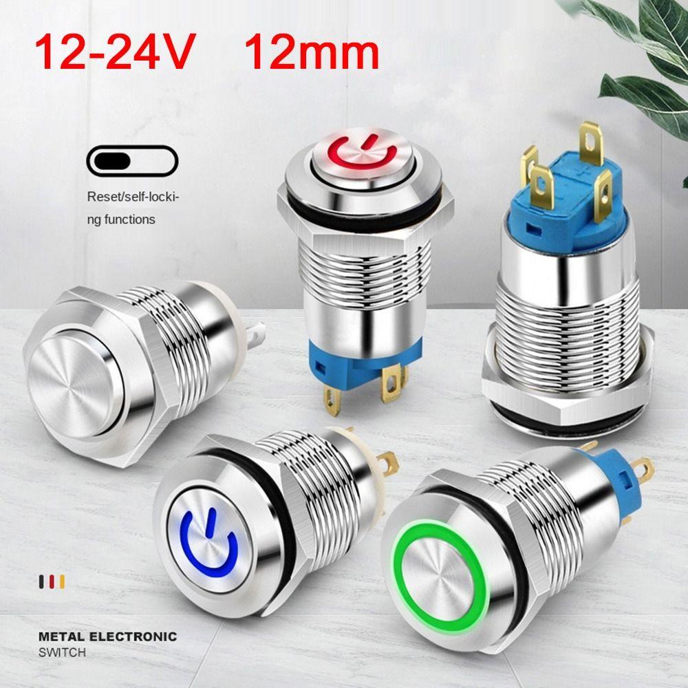 Preva 3pcs 12mm Push Button Metal Reset Otomatis Self-locking Mobil LED Power