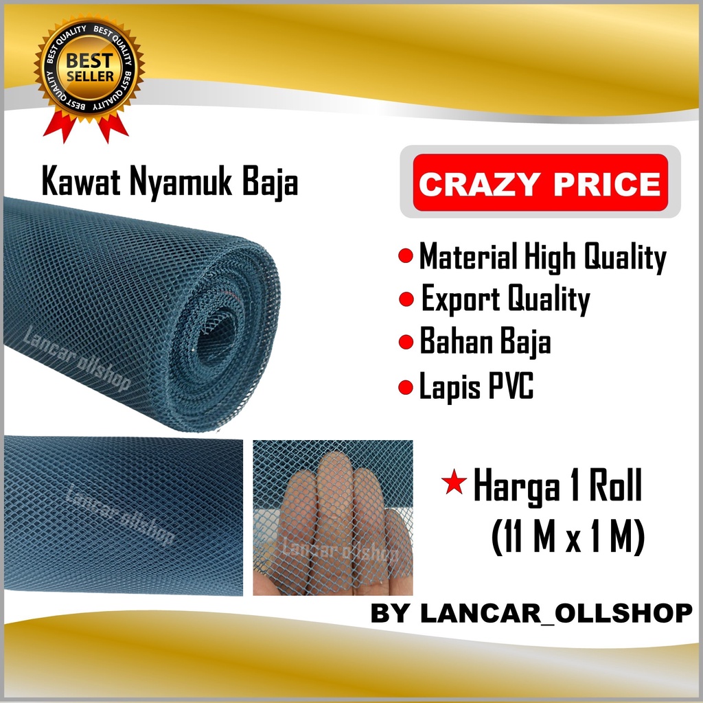 Kawat Nyamuk Jaring Baja / Kasa Nyamuk / Jaring Kawat Parabola Warna Wire Mesh PVC Tebal 1 Roll