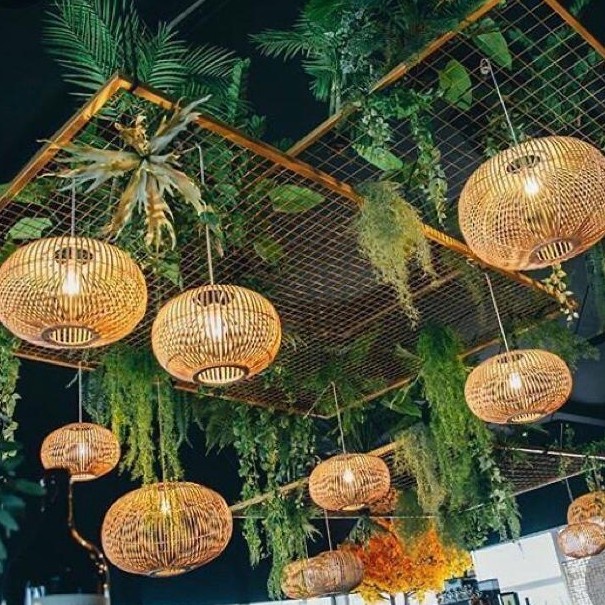 Silvashope Kap Lampu Bambu Gantung Lampion