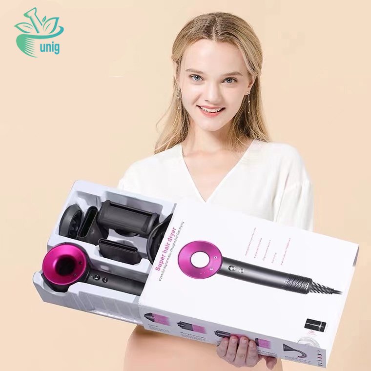 Hair dryer Pengering Rambut With Five Styling Attachments - Iron Fuchsia