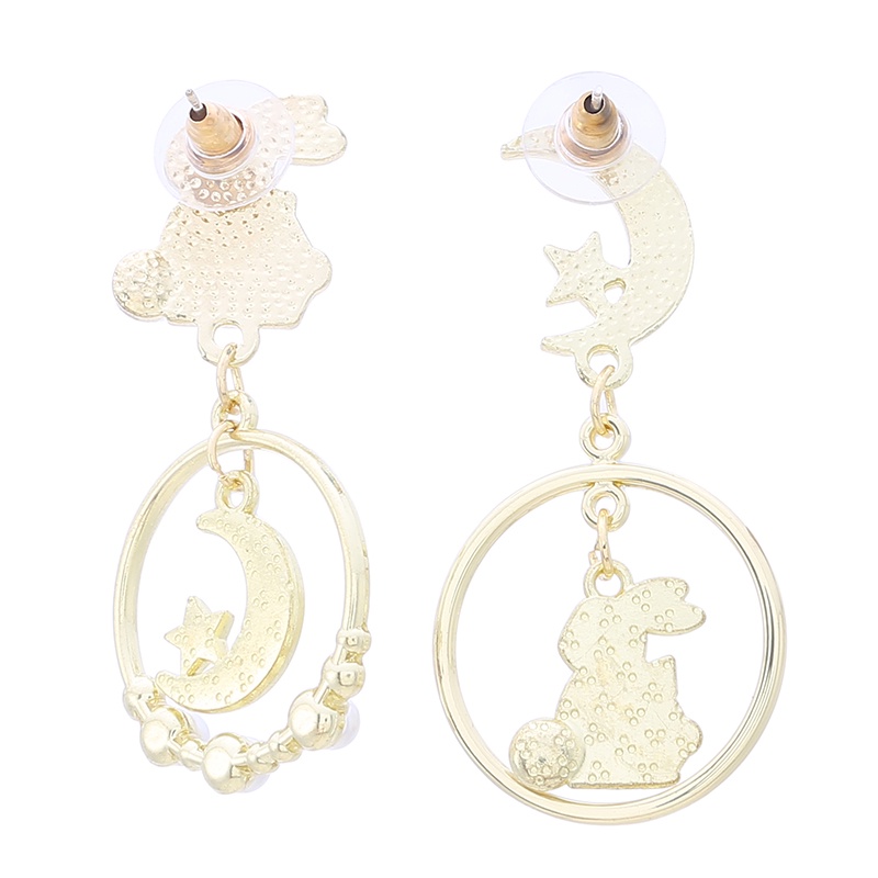 Cute Rabbit Drop Earring Korea Fashion Wanita Anting Menjuntai Bulan Bintang Asimetris Gadis