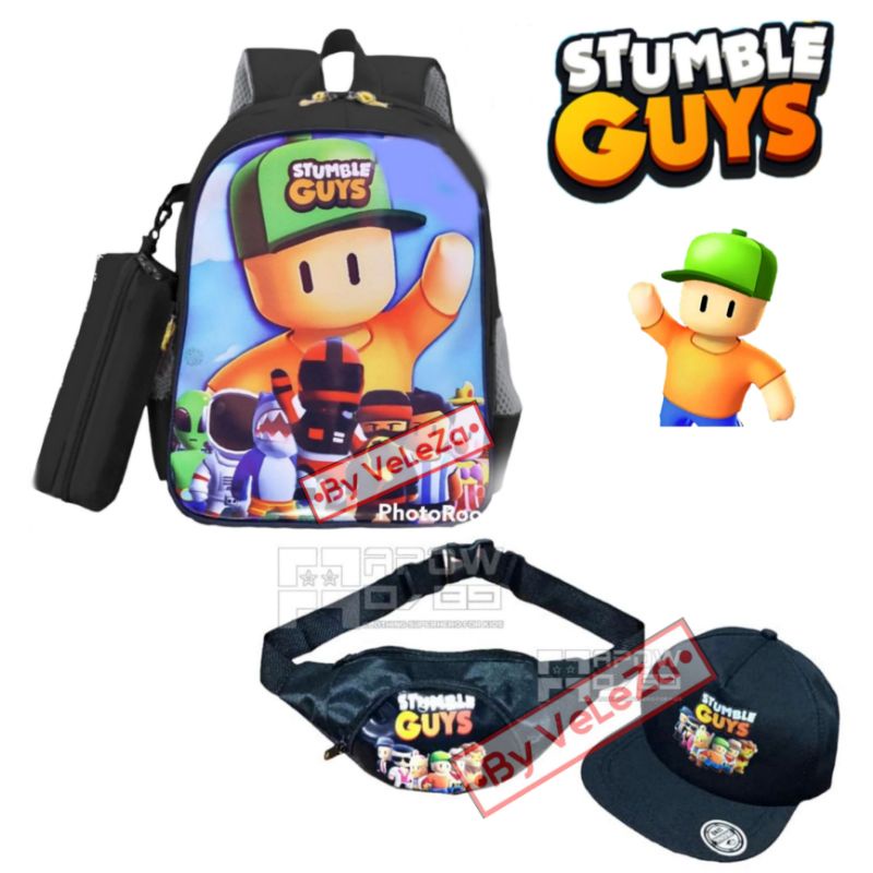 Tas Ransel Anak Stumble Guys 4in1 - tas + waistbag + topi + jam tangan free tempat pinsil - tas anak