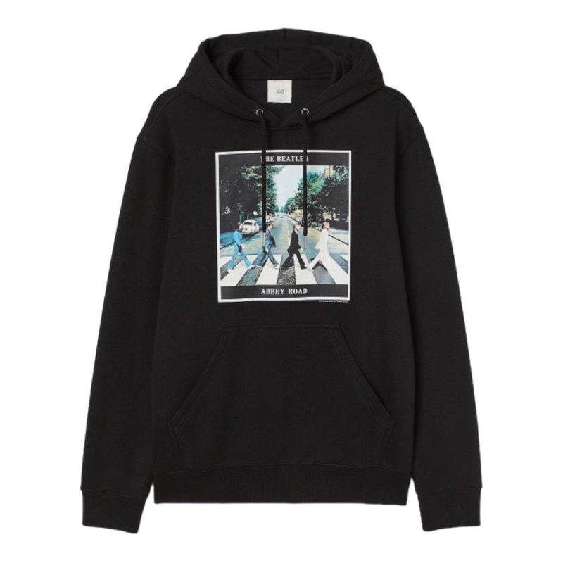 ( 8.8 ) Hoodie H&amp;M Unisex Sablon The Beatles Abbey Road Black Hitam, Flecee Katun Lembut Tebal, Free Papperbag