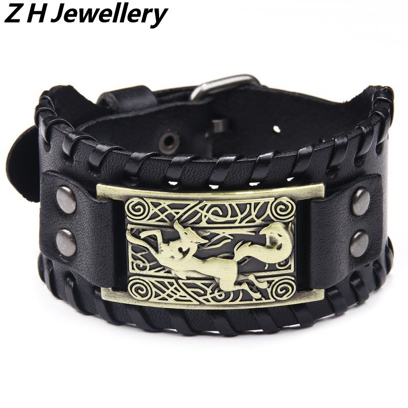 [Z H Perhiasan] Hip Hop Rock Retro Pria Fashion Viking Fox Amulet Gelang Pesta Perhiasan Aksesoris