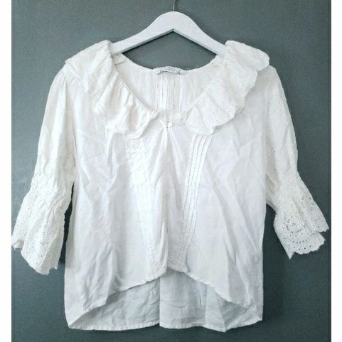 ZARA WOMAN CROP TOP BLOUSE ATASAN PUTIH KATBOL PUFF SLEEVE KOREA ORIGINAL