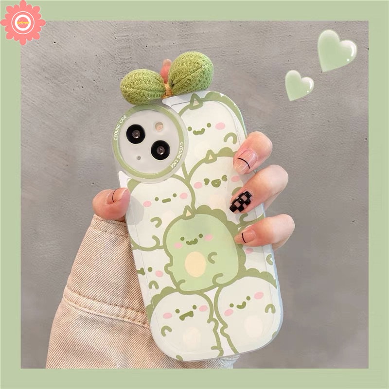 Casing Hias Bow-knot 3D Kompatibel Untuk iPhone 7Plus 8Plus 11xr 12 13 11 14 Pro MAX 6 6s 7 8 Plus X XS MAX SE 2020kartun Lucu Dinosaurus Penuh Belakang Lensa Bulat Soft Cover