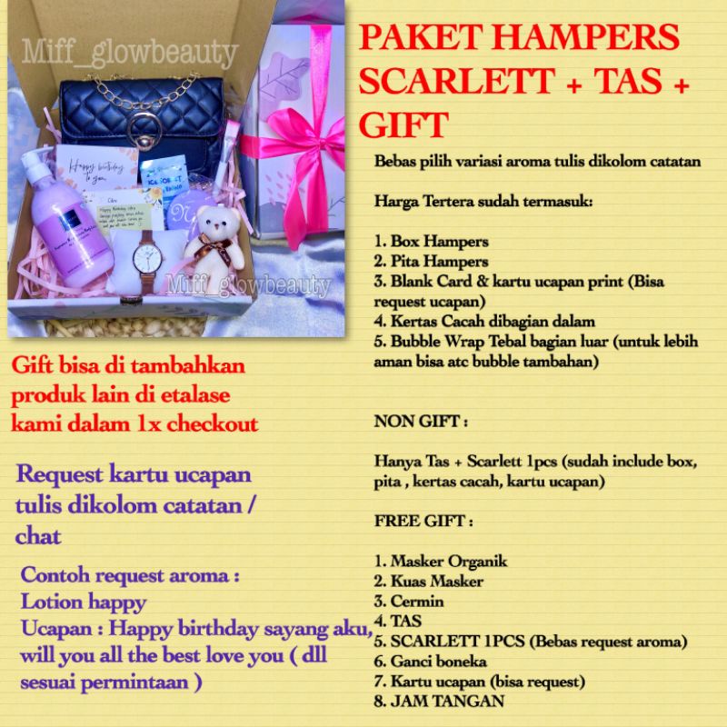 COD - Hampers Gift box scarlett whitening body lotion hampers scarlett hampees cewek kado unik tas tas bahu tas cewek kado tas kado pacar hampers unik jam tangan cewek